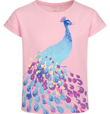 Endo - T-shirt z krótkim rękawem dla dziewczynki, z pawiem, różowy 3-8 lat D17G026_1 1