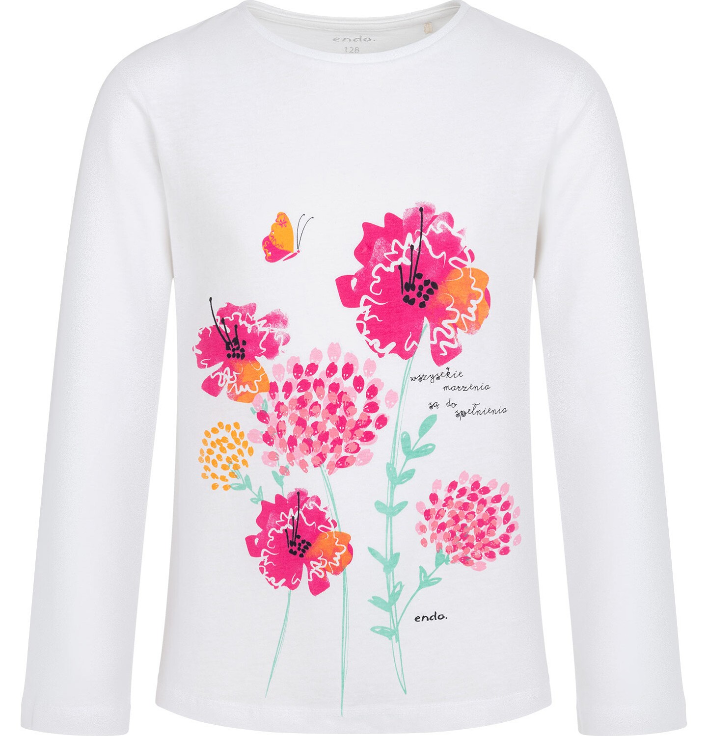 Endo - T-shirt z długim rękawem dla dziewczynki, z kwiatami, biały, 9-13 lat D09G634_1