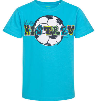 Endo - T-shirt z krótkim rękawem dla chłopca, z piłką i napisem, niebieski, 9-13 lat C05G036_2,1