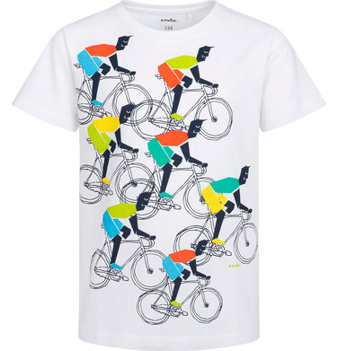 Endo - T-shirt z krótkim rękawem dla chłopca, z rowerzystami, biały 9-13 lat C17G561_1,1
