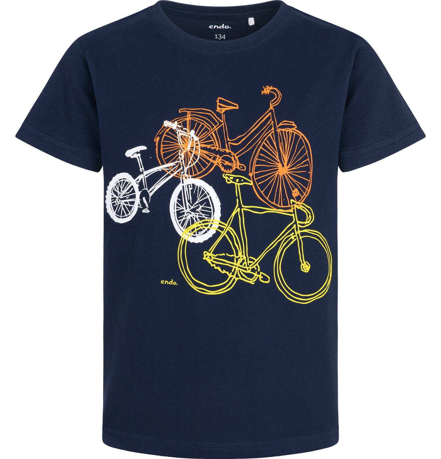 Endo - T-shirt z krótkim rękawem dla chłopca, z rowerami, granatowy 9-13 lat C17G566_1