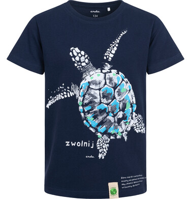 T-shirt z krótkim rękawem dla chłopca, z żółwiem, granatowy 9-13 lat C13G533_1