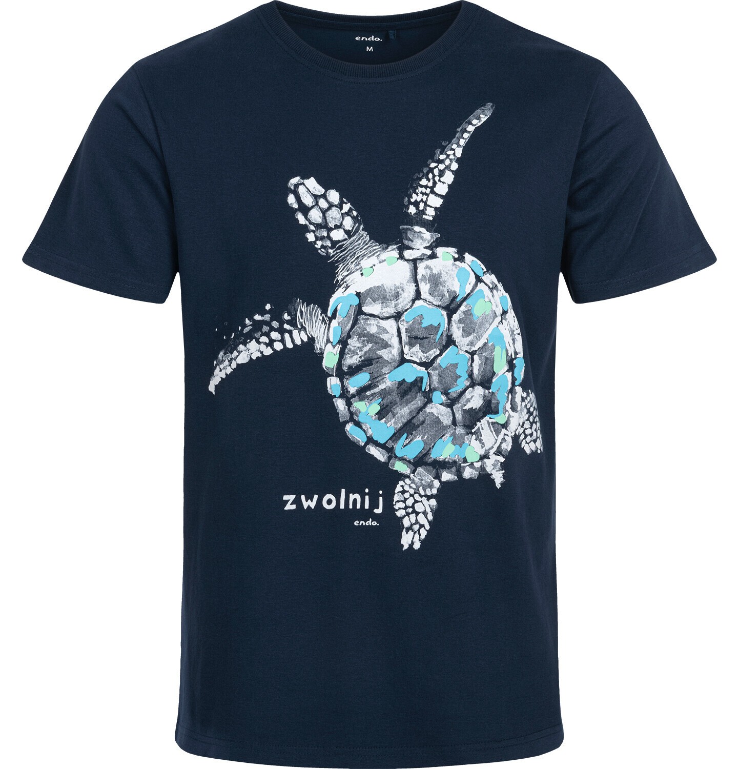Endo - Męski t-shirt z krótkim rękawem, z żółwiem, granatowy Q17G027_1