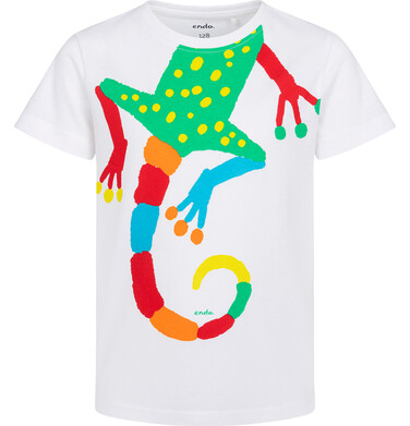 T-shirt z krótkim rękawem dla chłopca, z gekonem, biały 3-8 lat C17G026_1