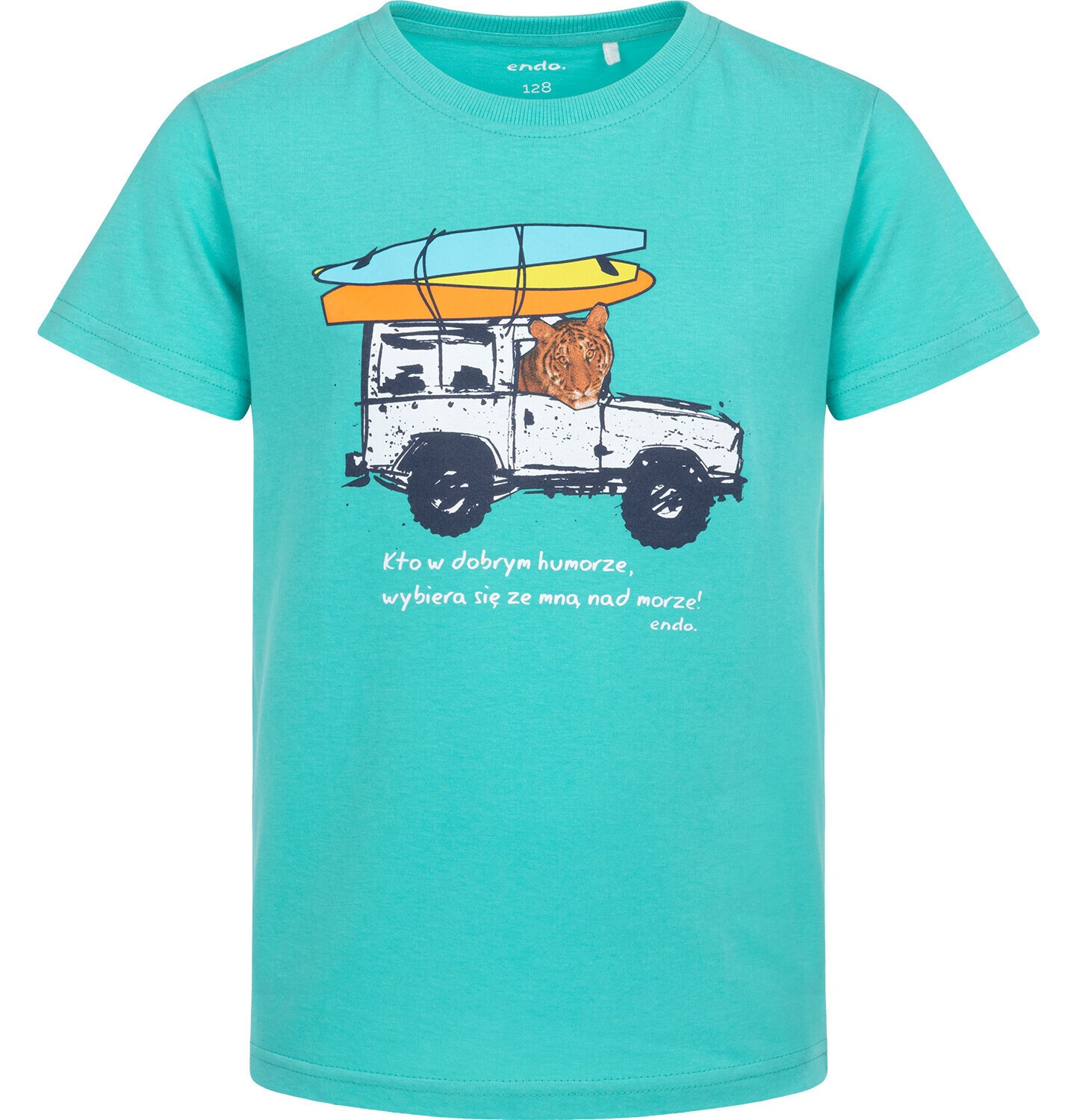 Endo - T-shirt z krótkim rękawem dla chłopca, z autem terenowym, zielony 3-8 lat C17G072_1