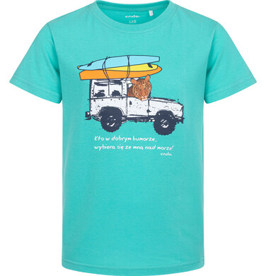 Endo - T-shirt z krótkim rękawem dla chłopca, z autem terenowym, zielony 3-8 lat C17G072_1 22