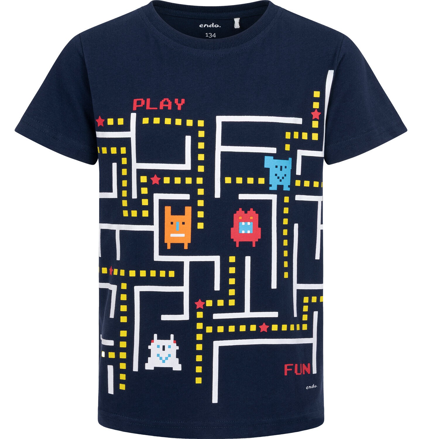 Endo - T-shirt z krótkim rękawem dla chłopca, z PACMANEM, granatowy 9-13 lat C17G547_1