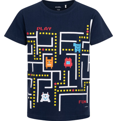 Endo - T-shirt z krótkim rękawem dla chłopca, z PACMANEM, granatowy 9-13 lat C17G547_1 19