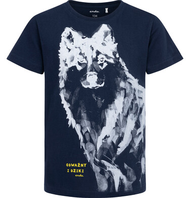 Endo - T-shirt z krótkim rękawem dla chłopca, z wilkiem, granatowy 9-13 lat C17G555_1 18