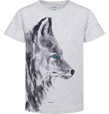 Endo - T-shirt z krótkim rękawem dla chłopca, z wilkiem, szary 9-13 lat C17G556_1 17