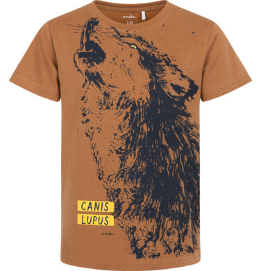 Endo - T-shirt z krótkim rękawem dla chłopca, z wilkiem, brązowy 9-13 lat C17G558_1 16