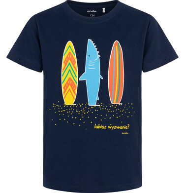 Endo - T-shirt z krótkim rękawem dla chłopca, z motywem surffingowym, granatowy 9-13 lat C17G568_1 11