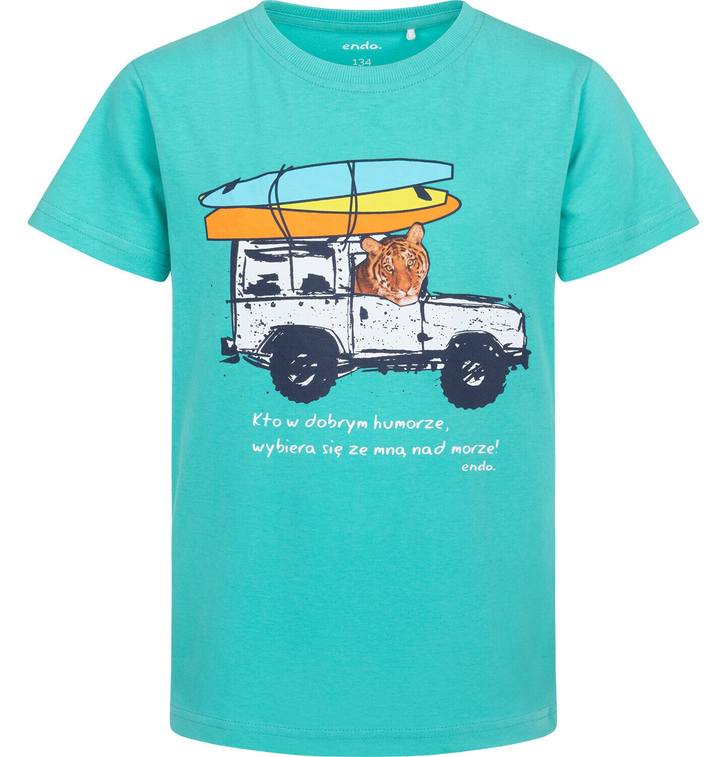 Endo - T-shirt z krótkim rękawem dla chłopca, z autem terenowym, zielony 9-13 lat C17G572_1