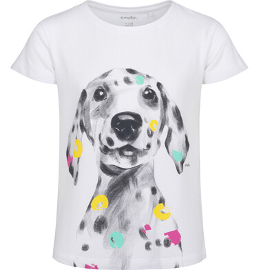 Endo - T-shirt z krótkim rękawem dla dziewczynki, z dalmatyńczykiem, biały 3-8 lat D15G036_2,1