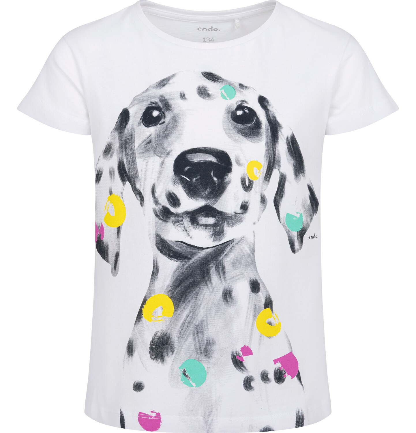 Endo - T-shirt z krótkim rękawem dla dziewczynki, z dalmatyńczykiem, biały 9-13 lat D15G536_2