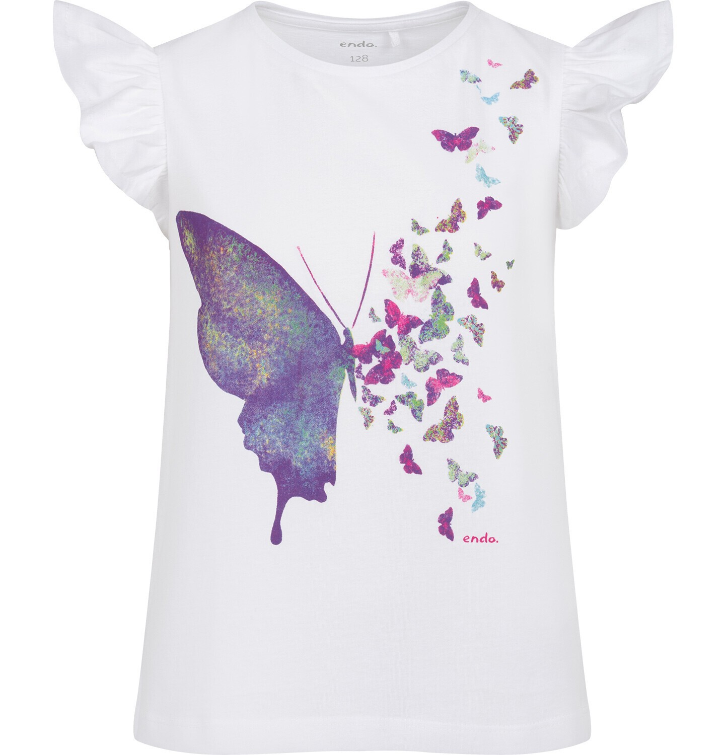 Endo - T-shirt z krótkim rękawem dla dziewczynki, z motylem, biały 3-8 lat D17G053_1