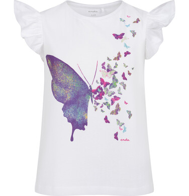 Endo - T-shirt z krótkim rękawem dla dziewczynki, z motylem, biały 3-8 lat D17G053_1,1