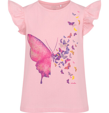 T-shirt z krótkim rękawem dla dziewczynki, z motylem, różowy 3-8 lat D17G053_2