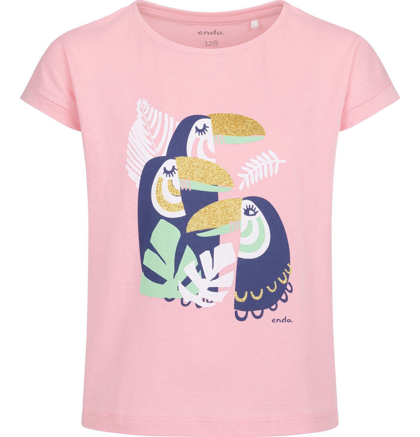 Endo - T-shirt z krótkim rękawem dla dziewczynki, z tukanami, różowy 3-8 lat D17G057_1
