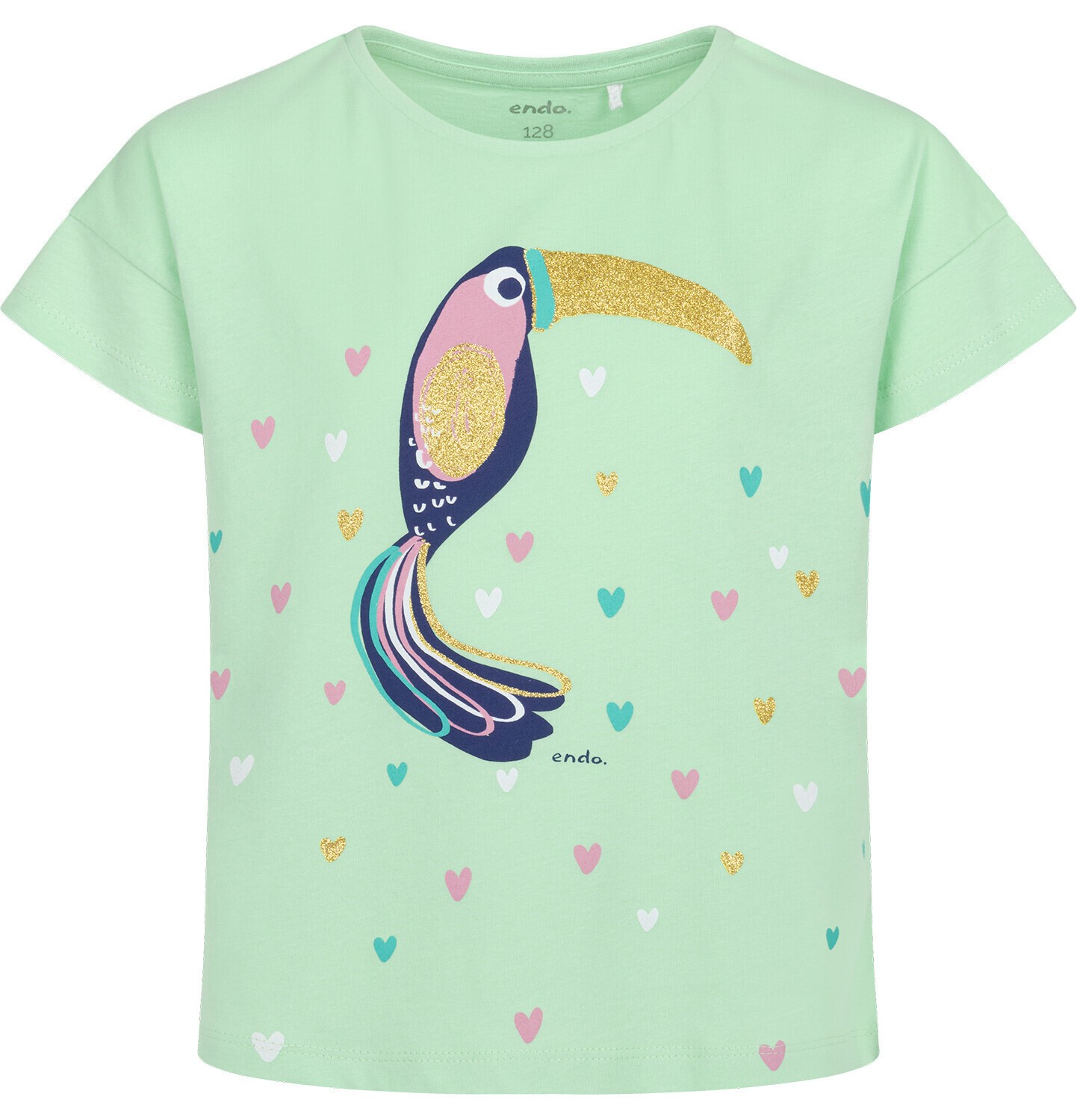Endo - T-shirt z krótkim rękawem dla dziewczynki, z tukanem, zielony 3-8 lat D17G058_1