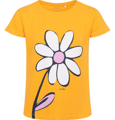 T-shirt z krótkim rękawem dla dziewczynki, z kwiatkiem, żółty 3-8 lat D17G066_1