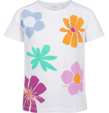 Endo - T-shirt z krótkim rękawem dla dziewczynki, z kwiatkami, biały 3-8 lat D17G067_1 7