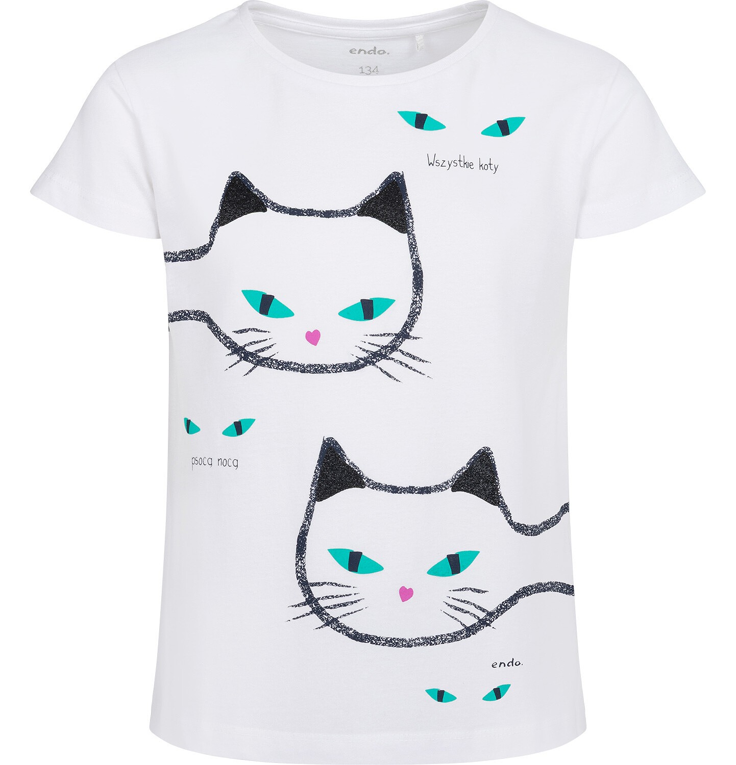 Endo - T-shirt z krótkim rękawem dla dziewczynki, z kotami, biały 9-13 lat D17G513_1