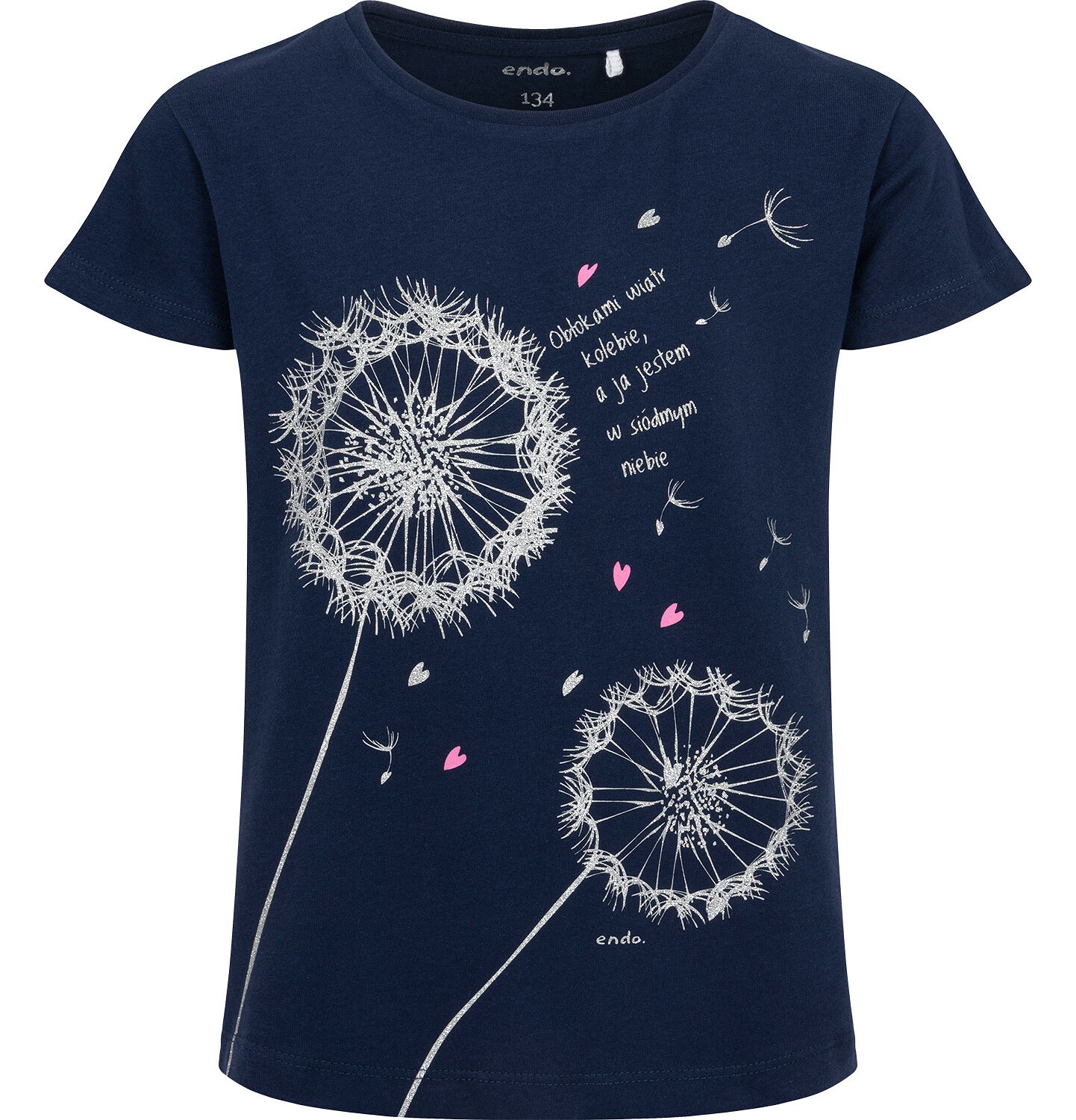 Endo - T-shirt z krótkim rękawem dla dziewczynki, z dmuchawcami, granatowy 9-13 lat D17G547_1