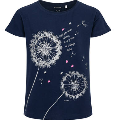 Endo - T-shirt z krótkim rękawem dla dziewczynki, z dmuchawcami, granatowy 9-13 lat D17G547_1,1