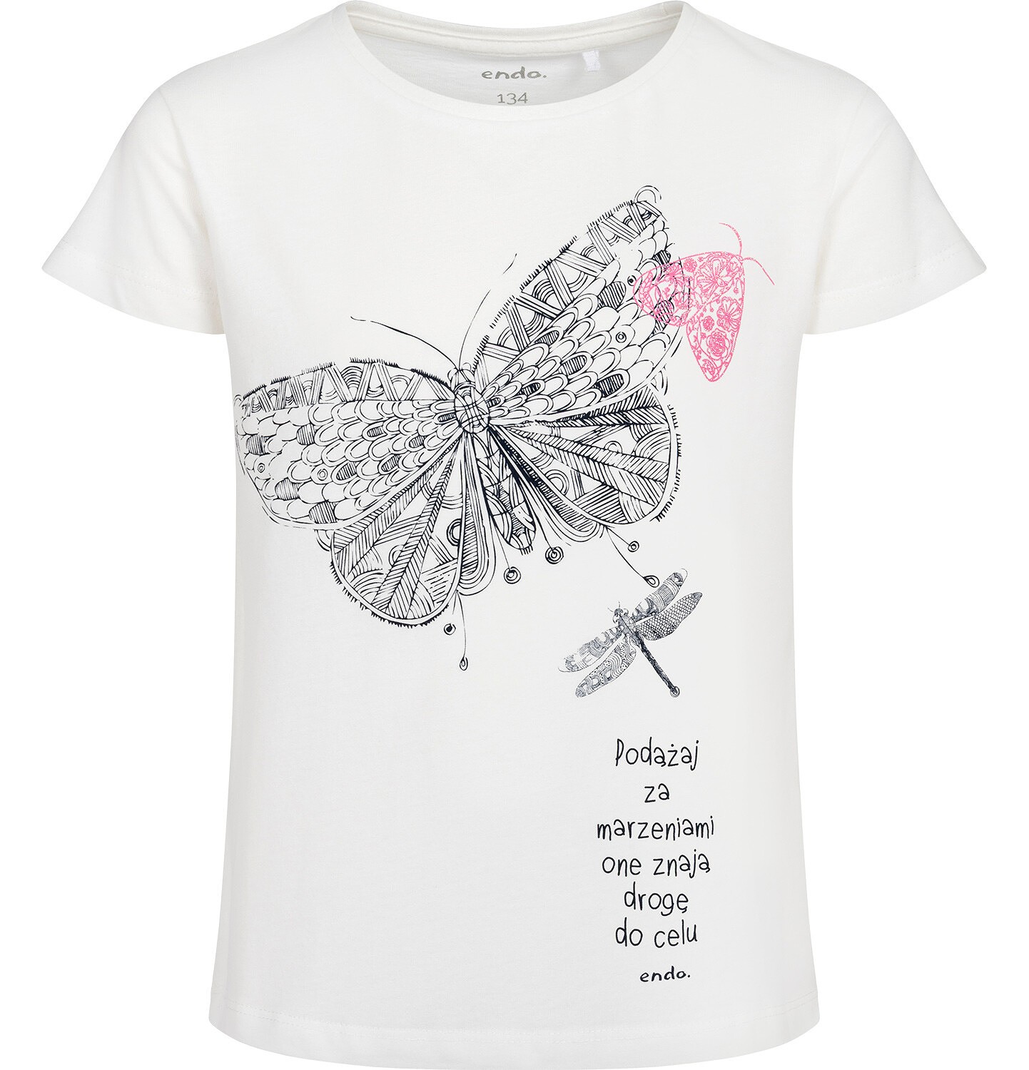 Endo - T-shirt z krótkim rękawem dla dziewczynki, z motylem i ważką, biały, 9-13 lat D17G549_1
