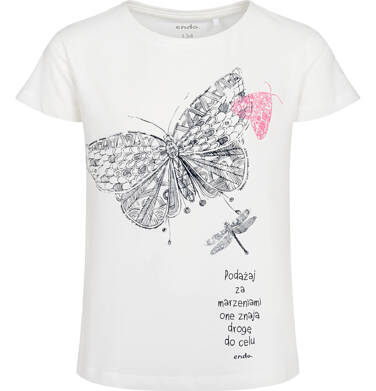 Endo - T-shirt z krótkim rękawem dla dziewczynki, z motylem i ważką, biały, 9-13 lat D17G549_1,1