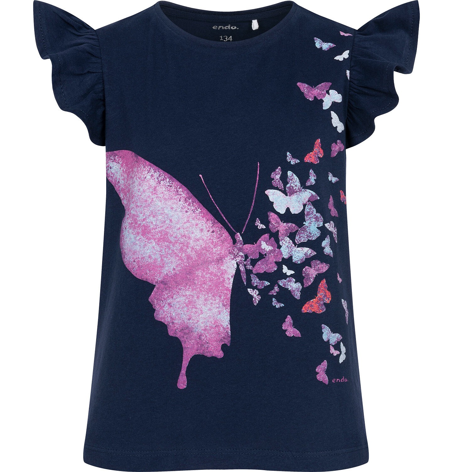 Endo - T-shirt z krótkim rękawem dla dziewczynki, z motylem, granatowy 9-13 lat D17G553_2