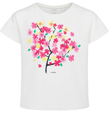 T-shirt z krótkim rękawem dla dziewczynki, z kwiatkami, biały 9-13 lat D17G554_1