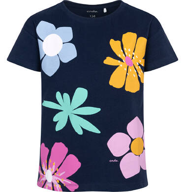 Endo - T-shirt z krótkim rękawem dla dziewczynki, z motywem kwiatowym, granatowy 9-13 lat D17G567_2,1