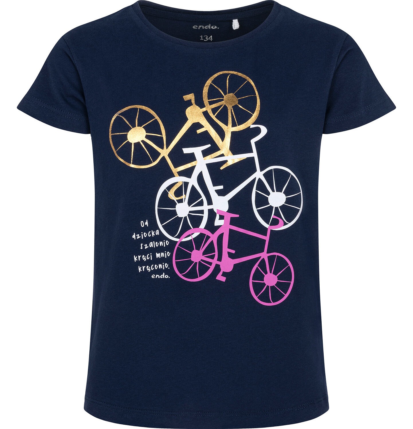 Endo - T-shirt z krótkim rękawem dla dziewczynki, z motywem rowerowym, granatowy 9-13 lat D17G570_1