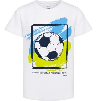 T-shirt z krótkim rękawem dla chłopca, z motywem piłkarskim, biały 9-13 lat C17G517_1