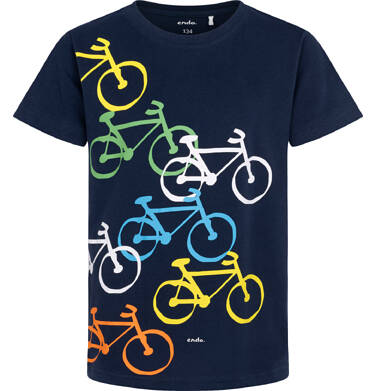 Endo - T-shirt z krótkim rękawem dla chłopca, z motywem rowerowym, granatowy 9-13 lat C16C575_1,1