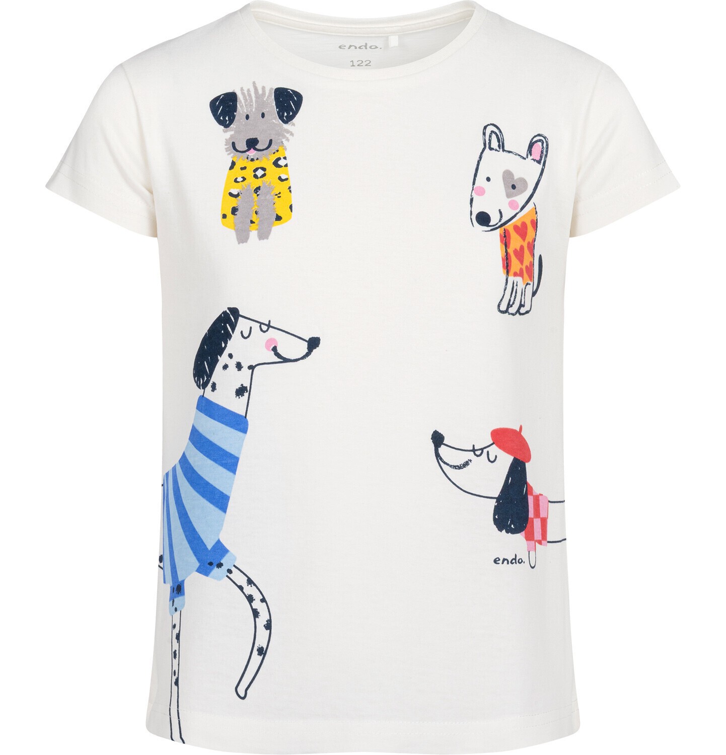 Endo - T-shirt z krótkim rękawem dla dziewczynki, z pieskami, biały 3-8 lat D18G042_1