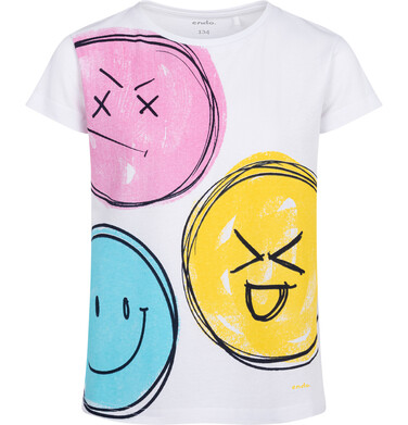 Endo - T-shirt z krótkim rękawem dla dziewczynki, z emotikonami, biały 9-13 lat D18G543_1,1