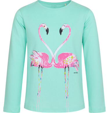 Endo - T-shirt z długim rękawem dla dziewczynki, z flamingami, miętowy, 9-13 lat D09G628_1 4