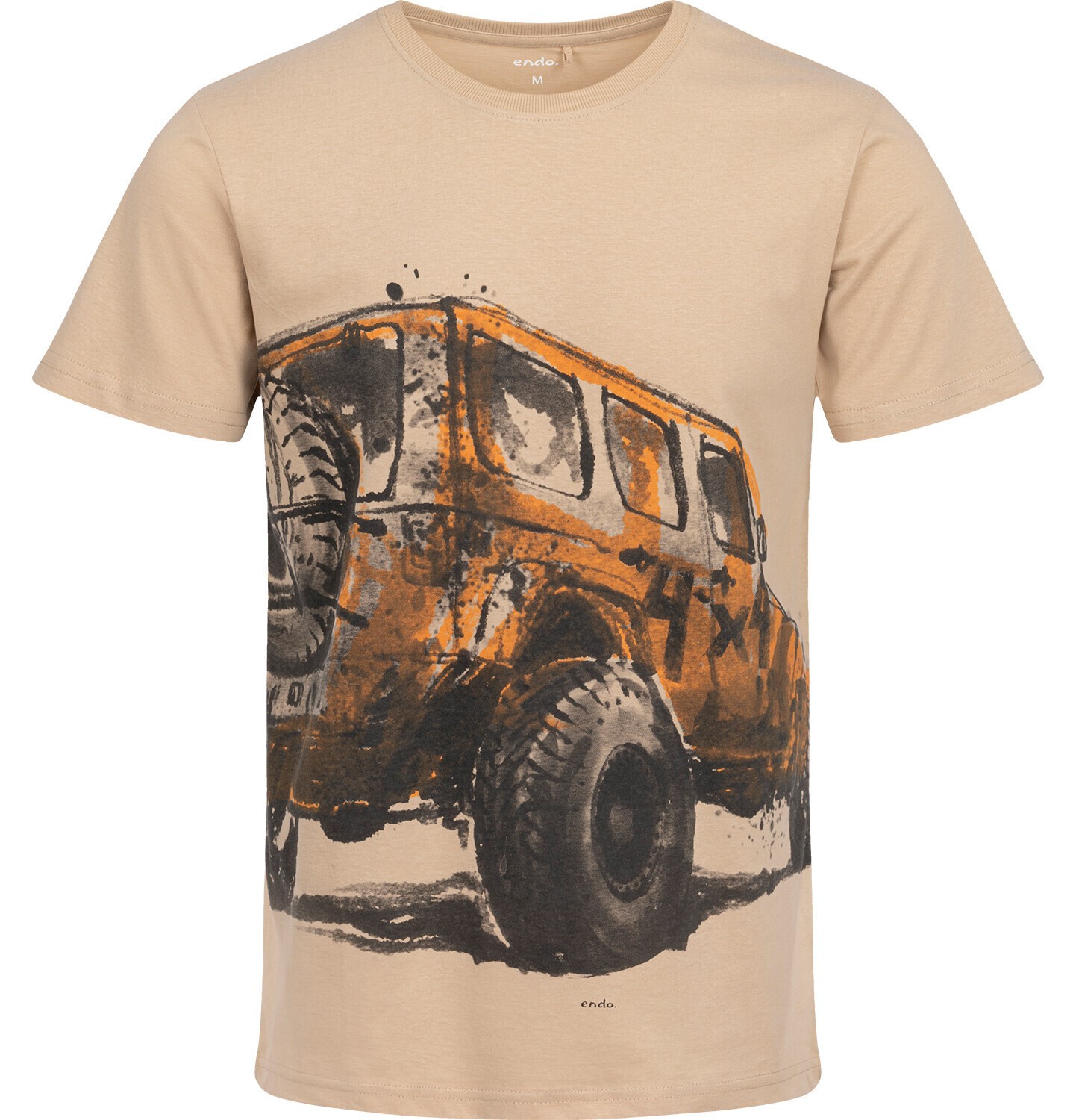 Endo - Męski t-shirt z krótkim rękawem, z autem offroad, beżowy Q18G001_1
