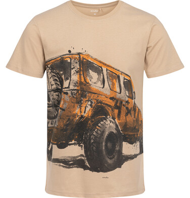 Endo - Męski t-shirt z krótkim rękawem, z autem offroad, beżowy Q18G001_1,1