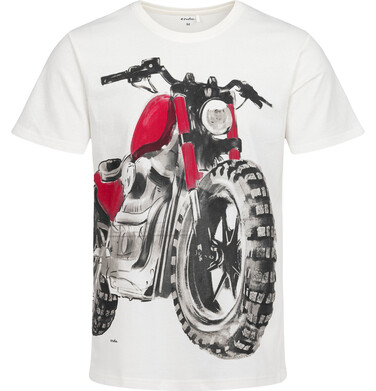 Męski t-shirt z krótkim rękawem, z motocyklem, biały Q18G012_1