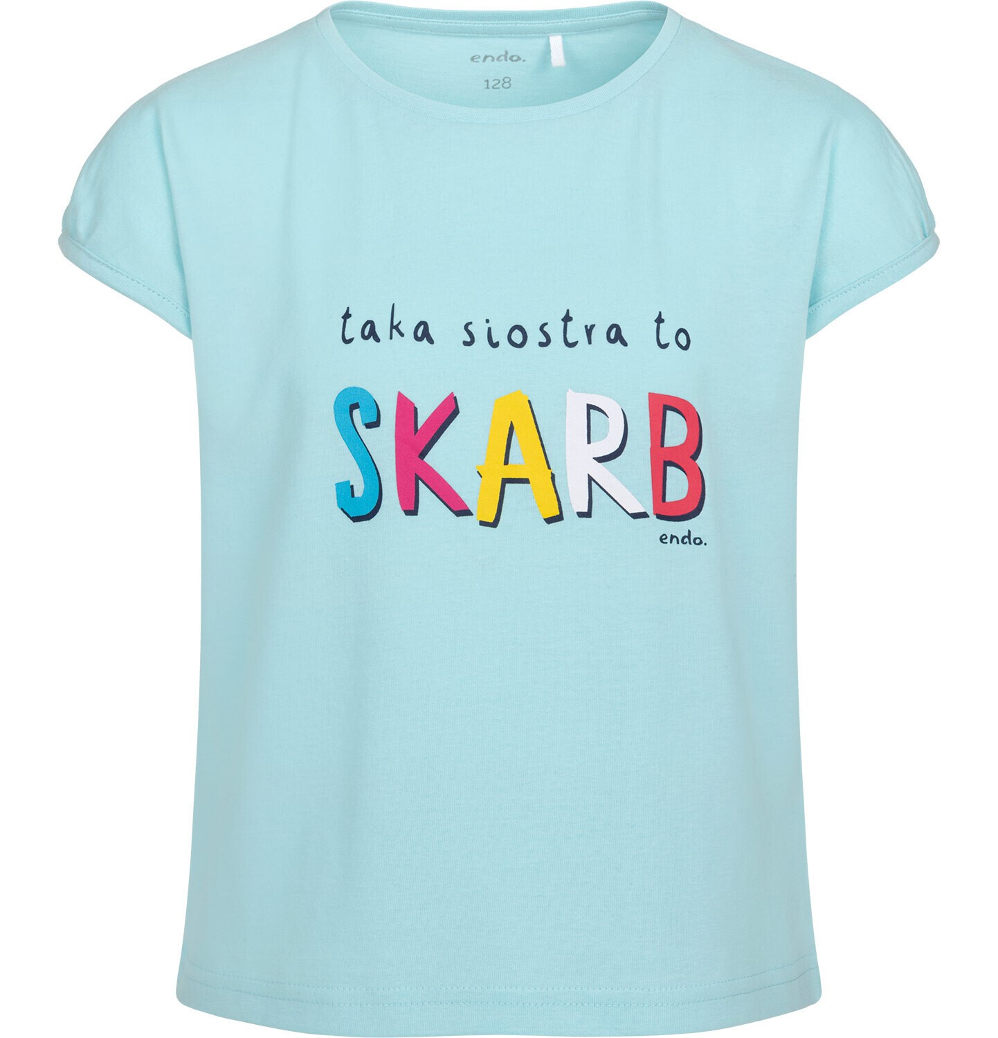 Endo - T-shirt z krótkim rękawem dla dziewczynki, z napisem taka siostra to skarb, niebieski,  2-8 lat D09G047_1